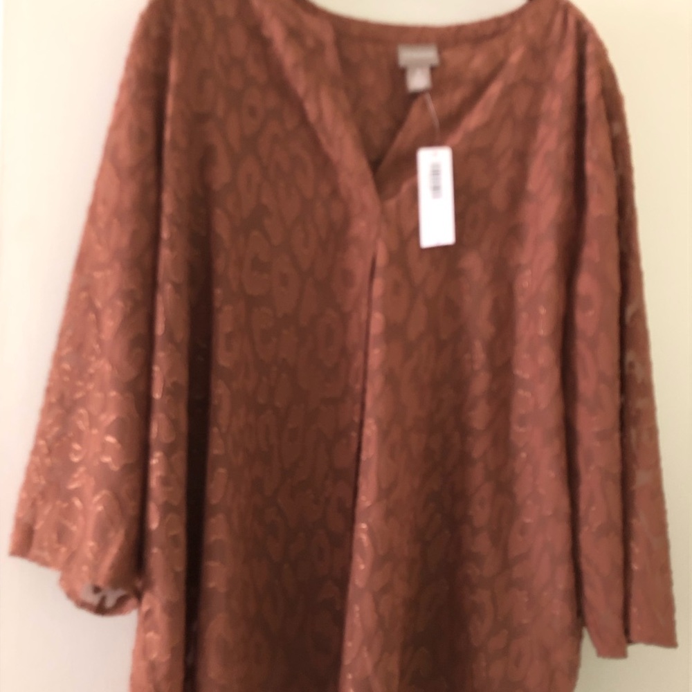 Chico’s Cognac Cheetah Print Sheer Blouse Size 3 NWT